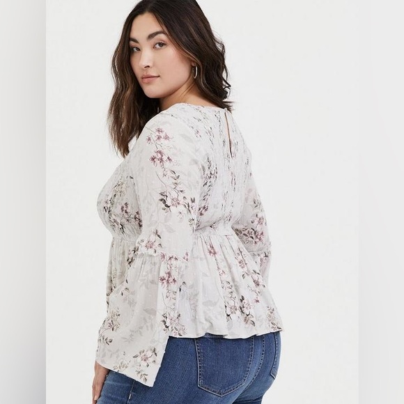 Torrid Victorian Babydoll Crinkle Gauze Midi Top Blouse Floral Ivory Plus Size 3 - Picture 15 of 16